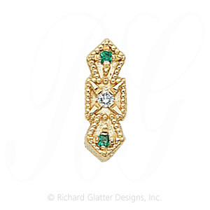 GS053 D/E - 14 Karat Gold Slide with Diamond center and Emerald accents 